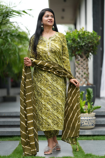 Mehndi Sawan Lehar Cotton Suit Set