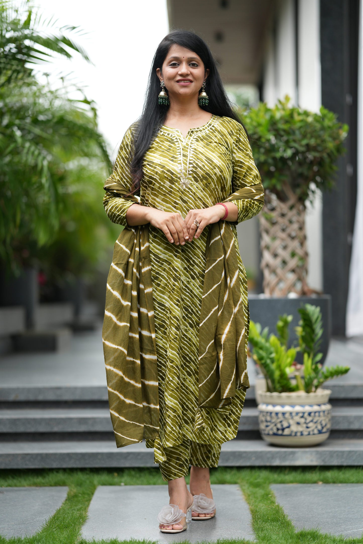 Mehndi Sawan Lehar Cotton Suit Set