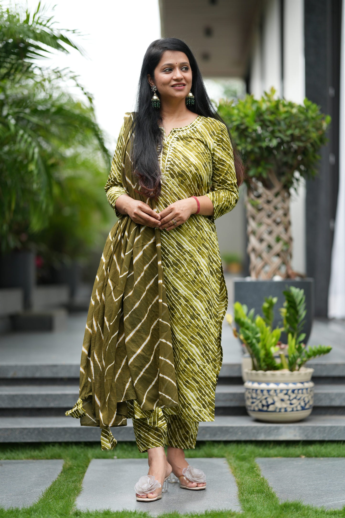 Mehndi Sawan Lehar Cotton Suit Set
