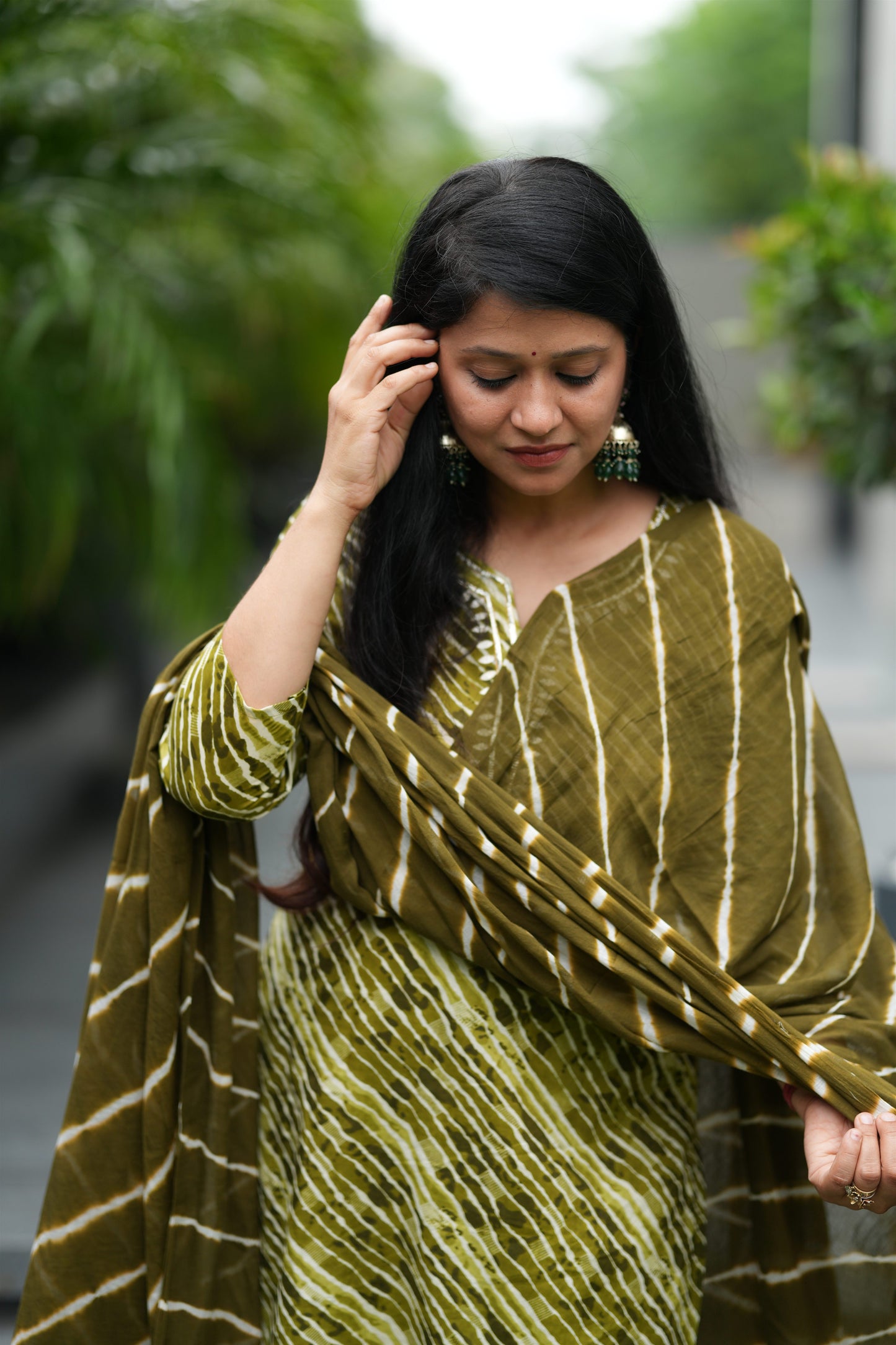 Mehndi Sawan Lehar Cotton Suit Set
