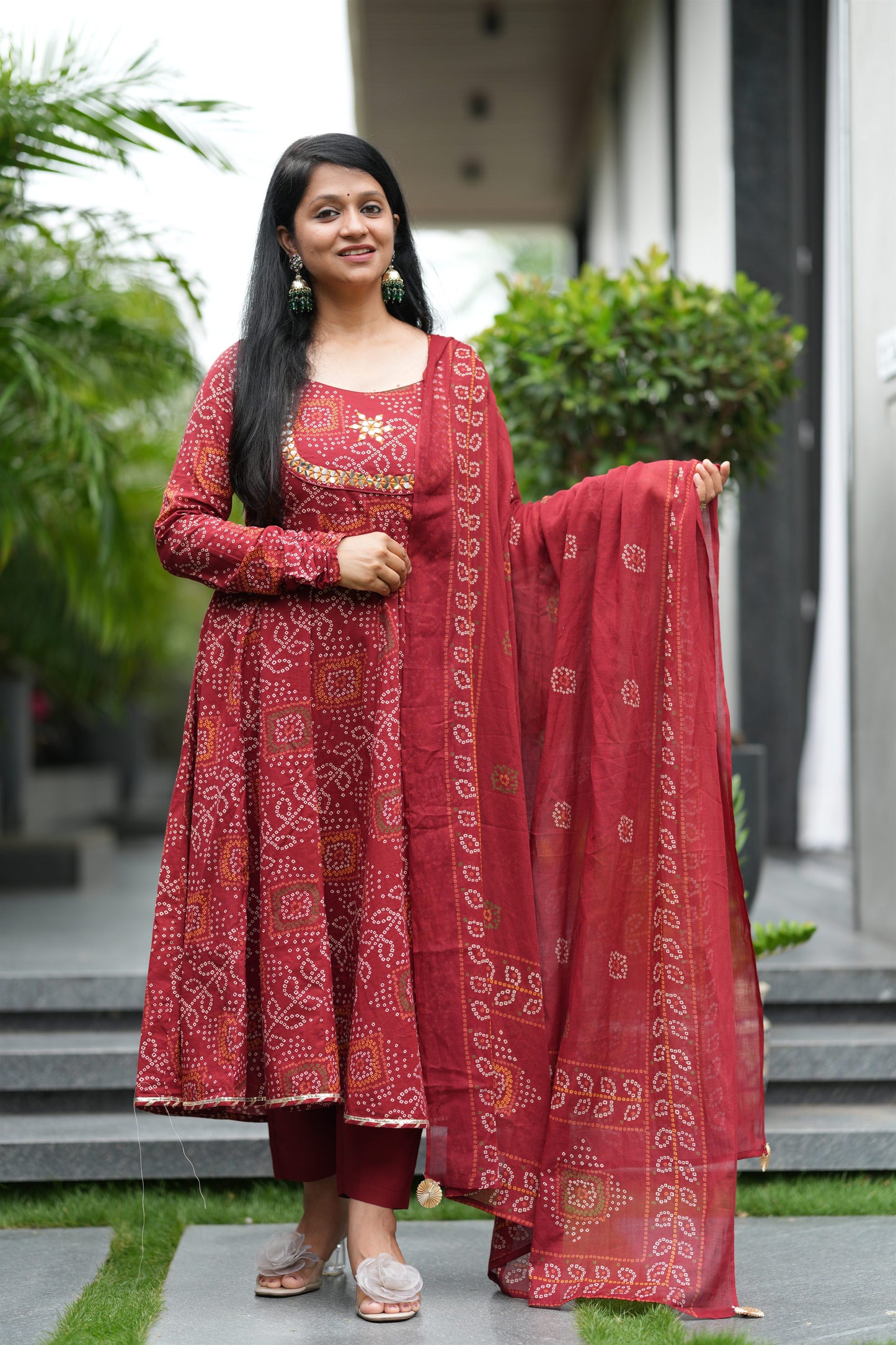 Shagun Baandhni Cotton Anarkali Suit Set
