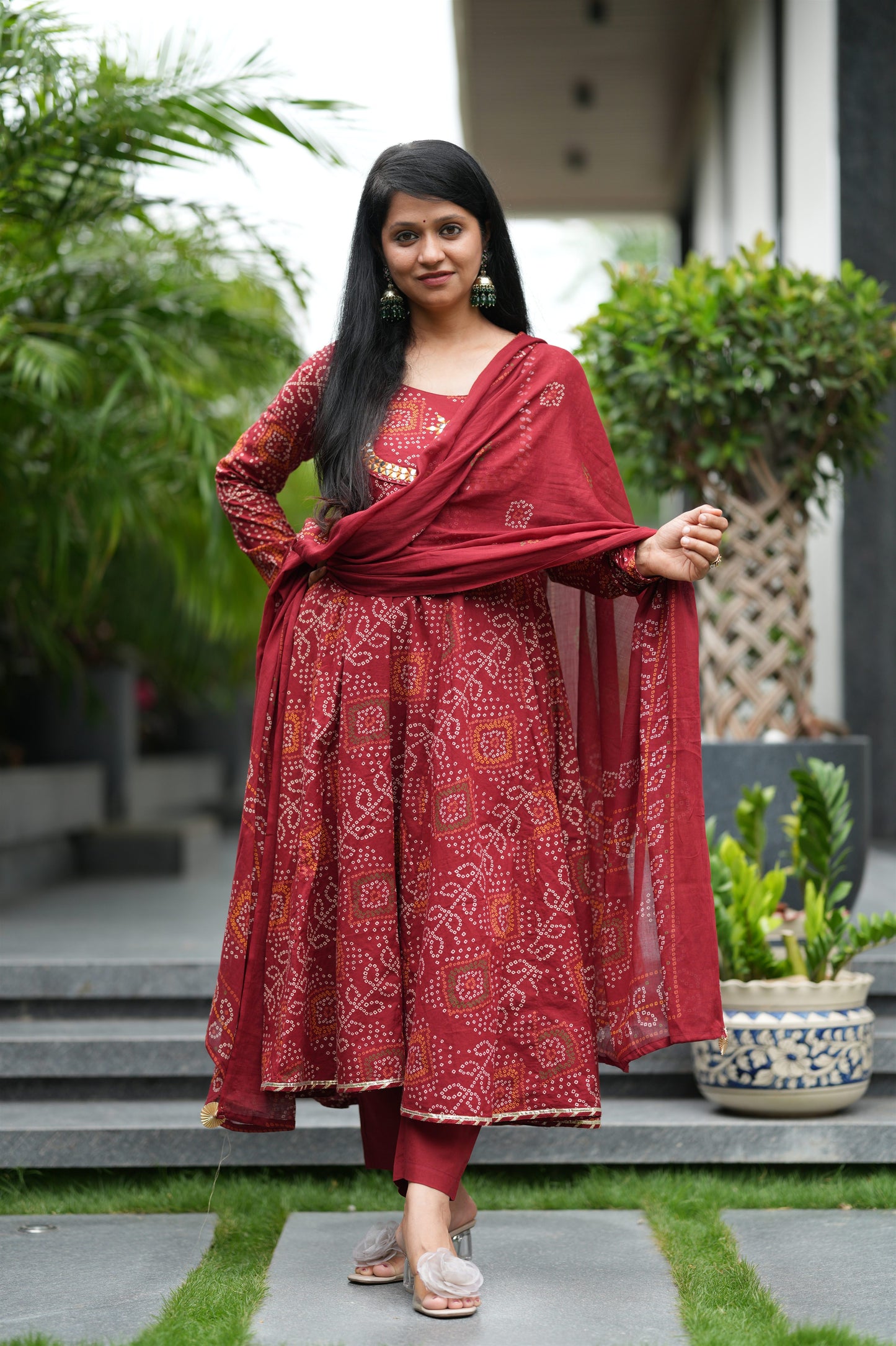 Shagun Baandhni Cotton Anarkali Suit Set