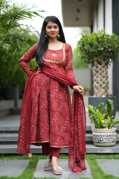 Shagun Baandhni Cotton Anarkali Suit Set