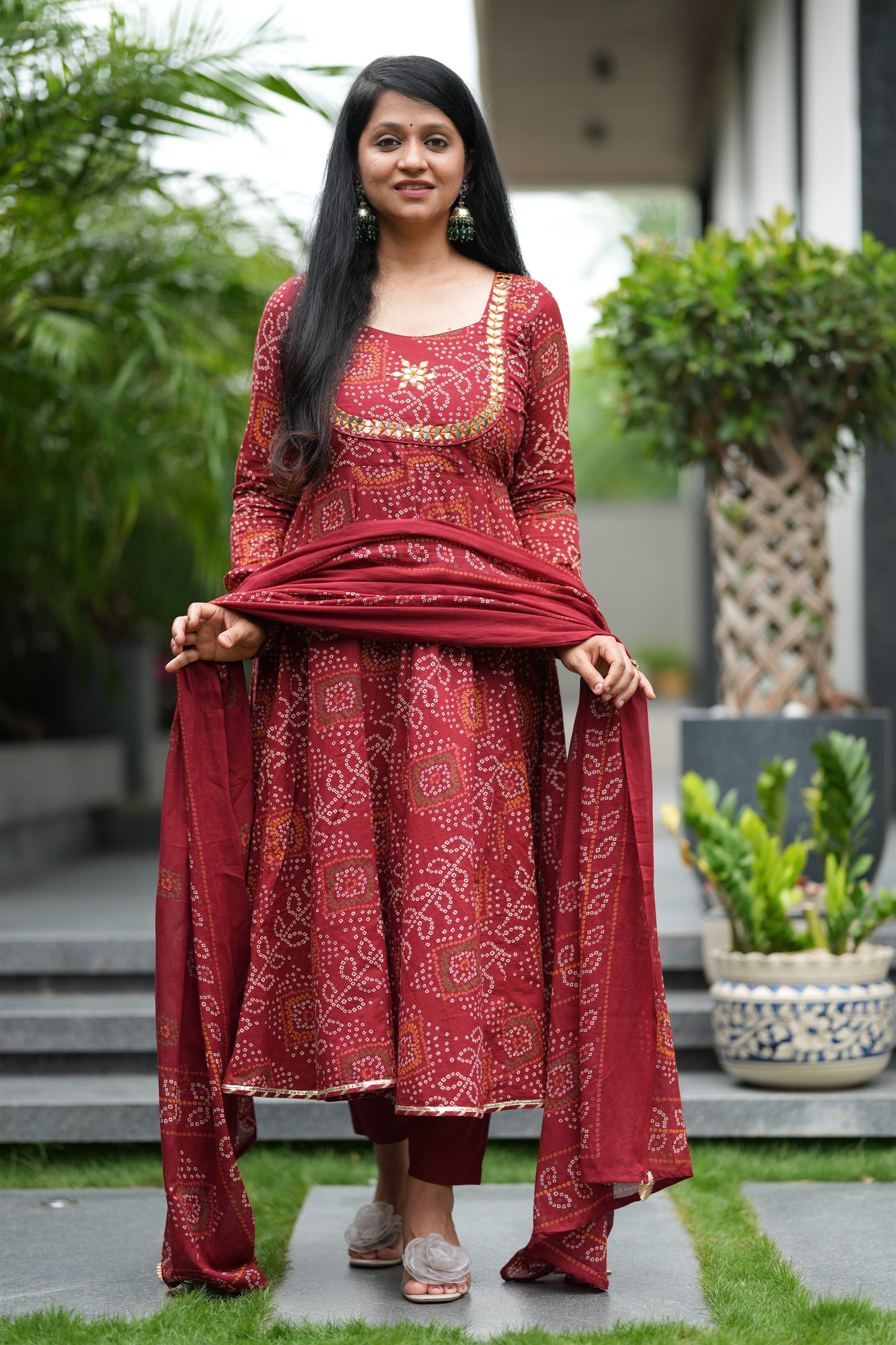 Shagun Baandhni Cotton Anarkali Suit Set