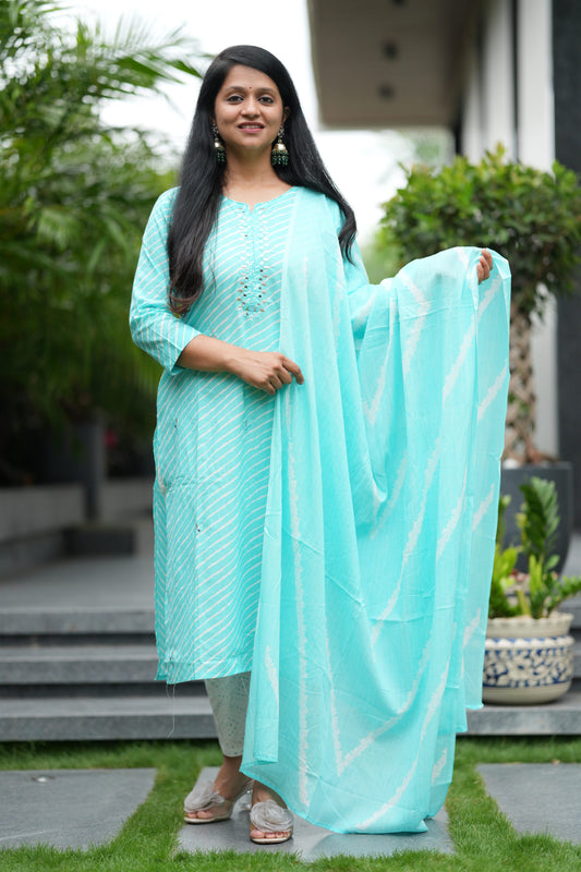 Aqua Sawan Lehar Cotton Suit Set