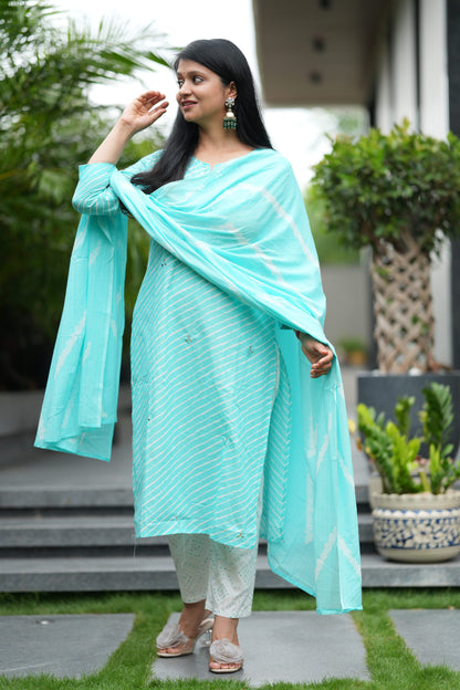Aqua Sawan Lehar Cotton Suit Set