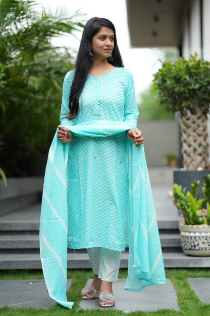 Aqua Sawan Lehar Cotton Suit Set