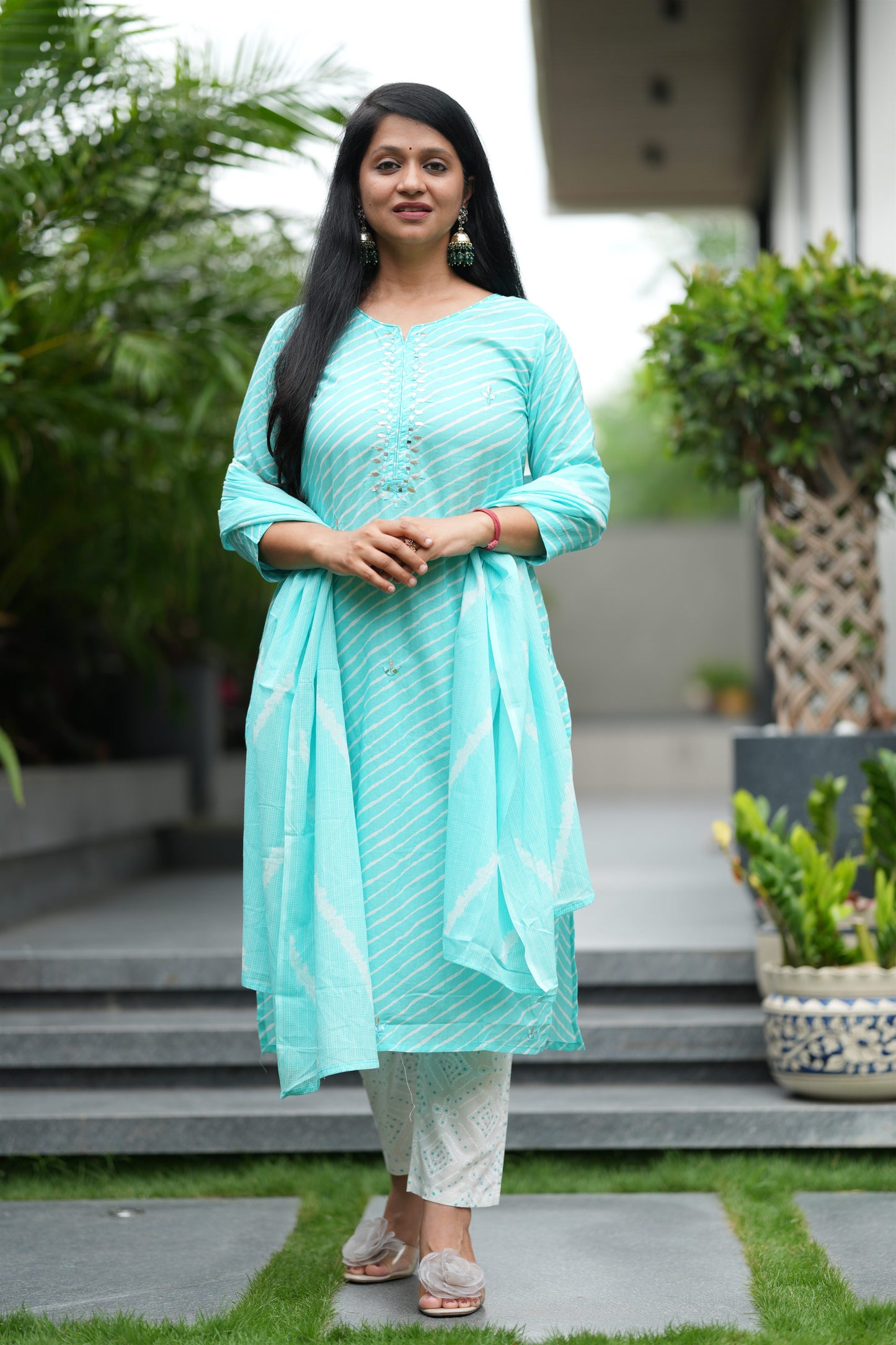 Aqua Sawan Lehar Cotton Suit Set