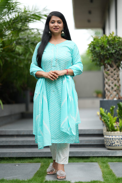 Aqua Sawan Lehar Cotton Suit Set