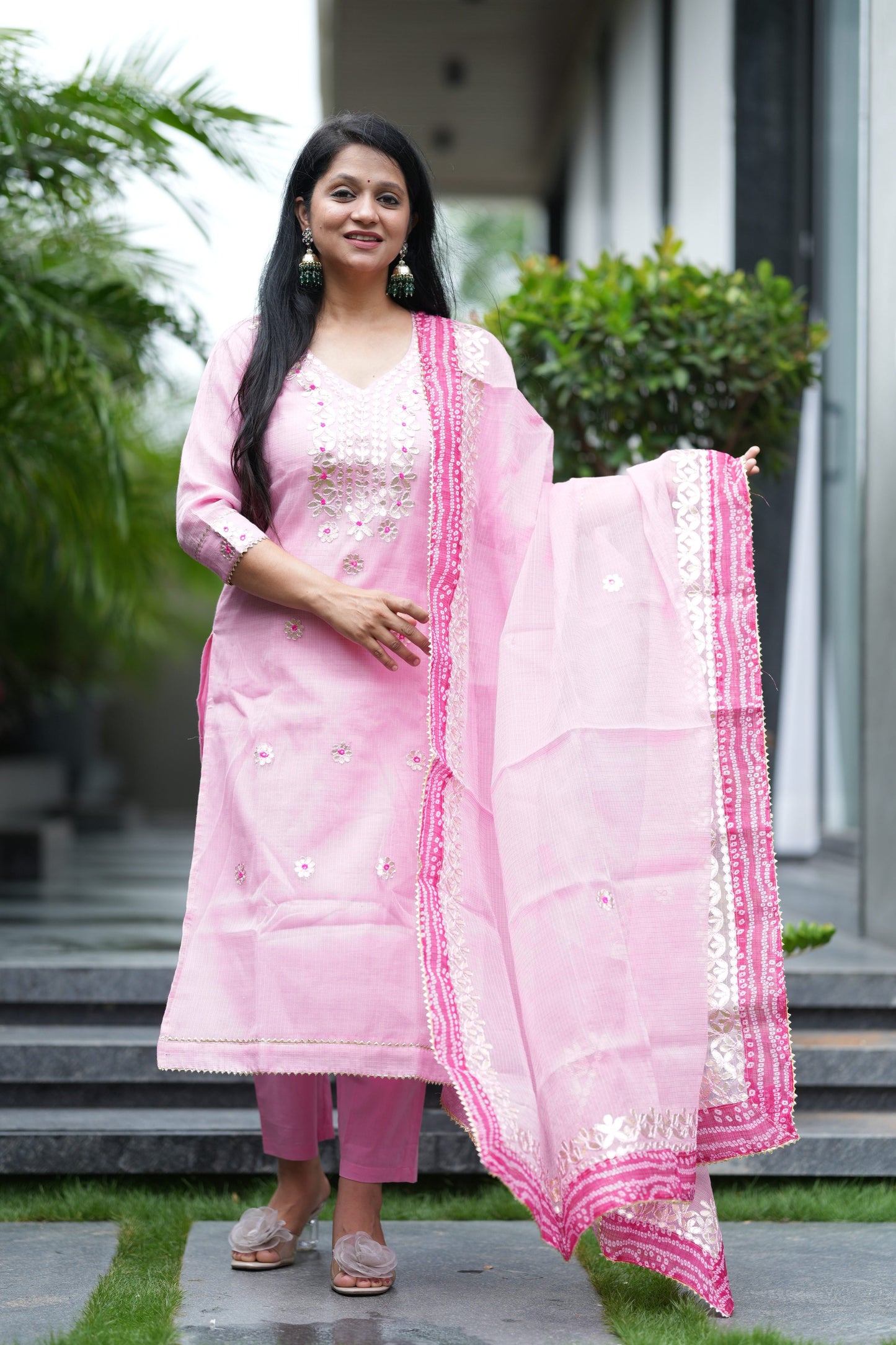 Blush Elegance Pink Kota Doria Suit Set