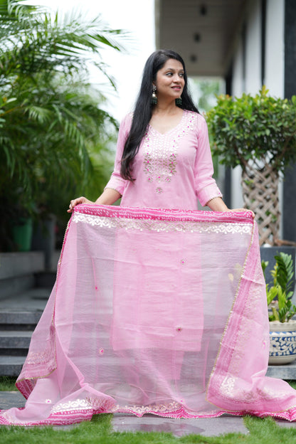 Blush Elegance Pink Kota Doria Suit Set