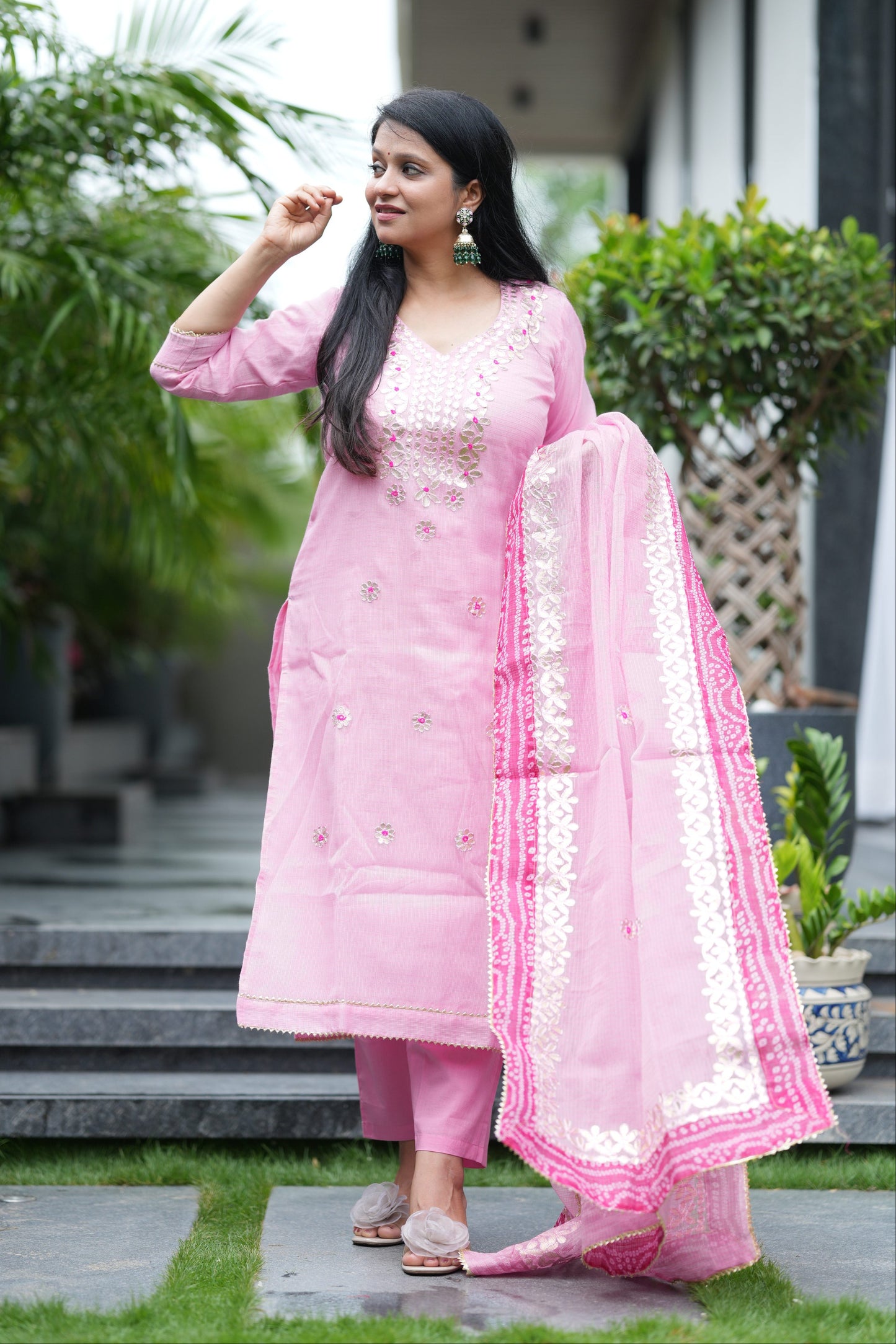 Blush Elegance Pink Kota Doria Suit Set