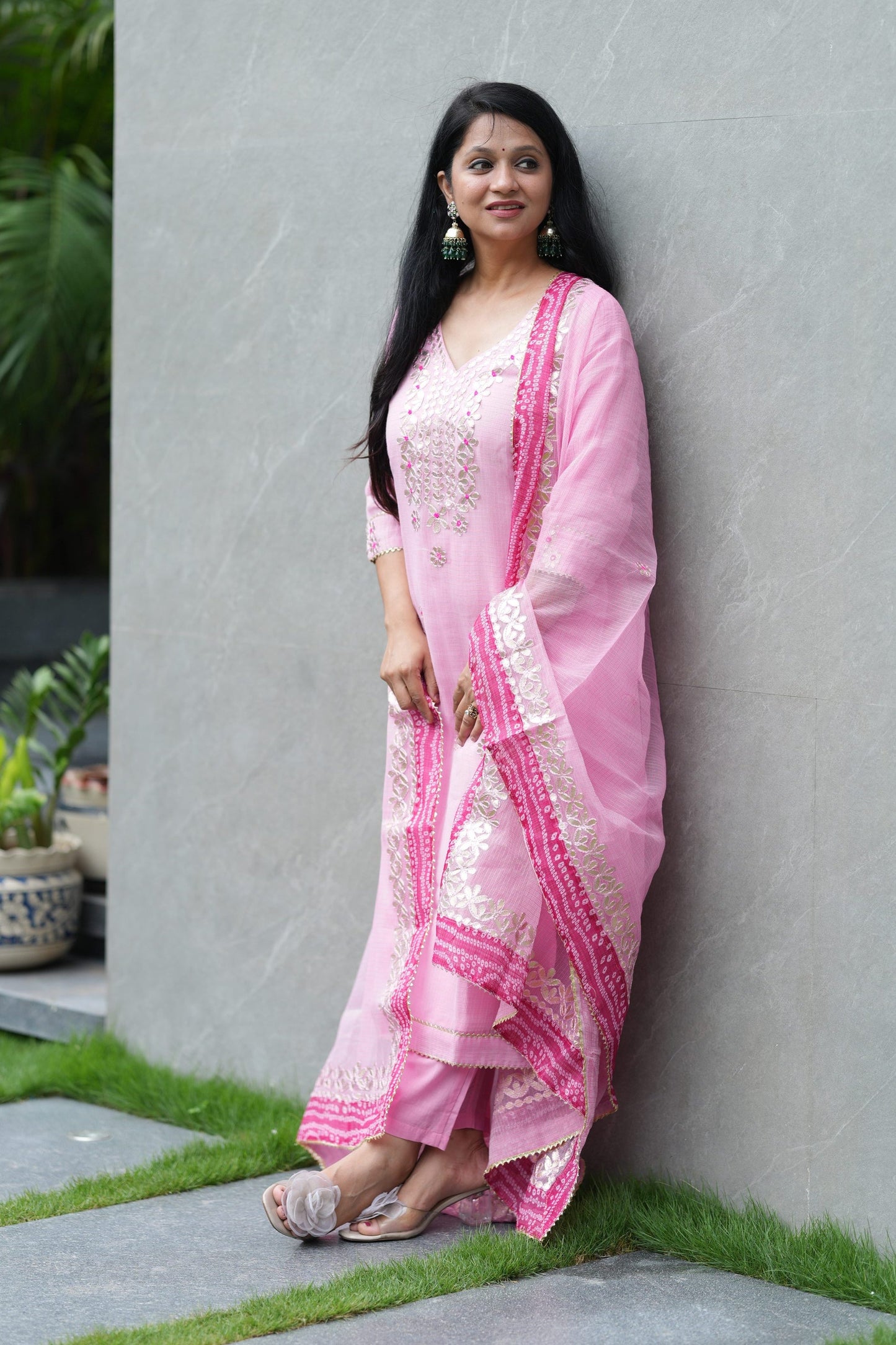 Blush Elegance Pink Kota Doria Suit Set