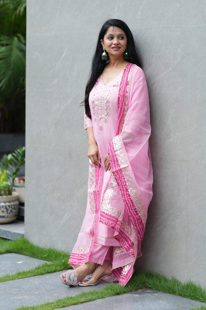 Blush Elegance Pink Kota Doria Suit Set