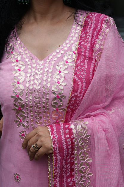 Blush Elegance Pink Kota Doria Suit Set