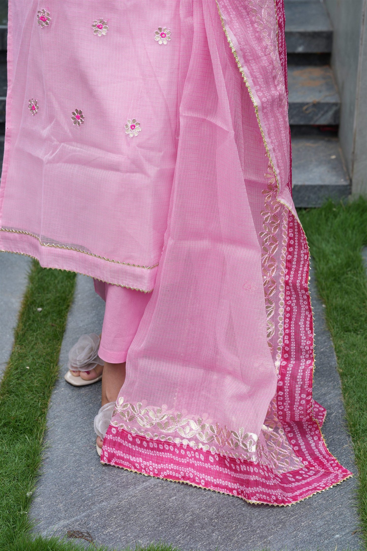 Blush Elegance Pink Kota Doria Suit Set