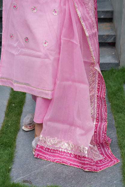 Blush Elegance Pink Kota Doria Suit Set