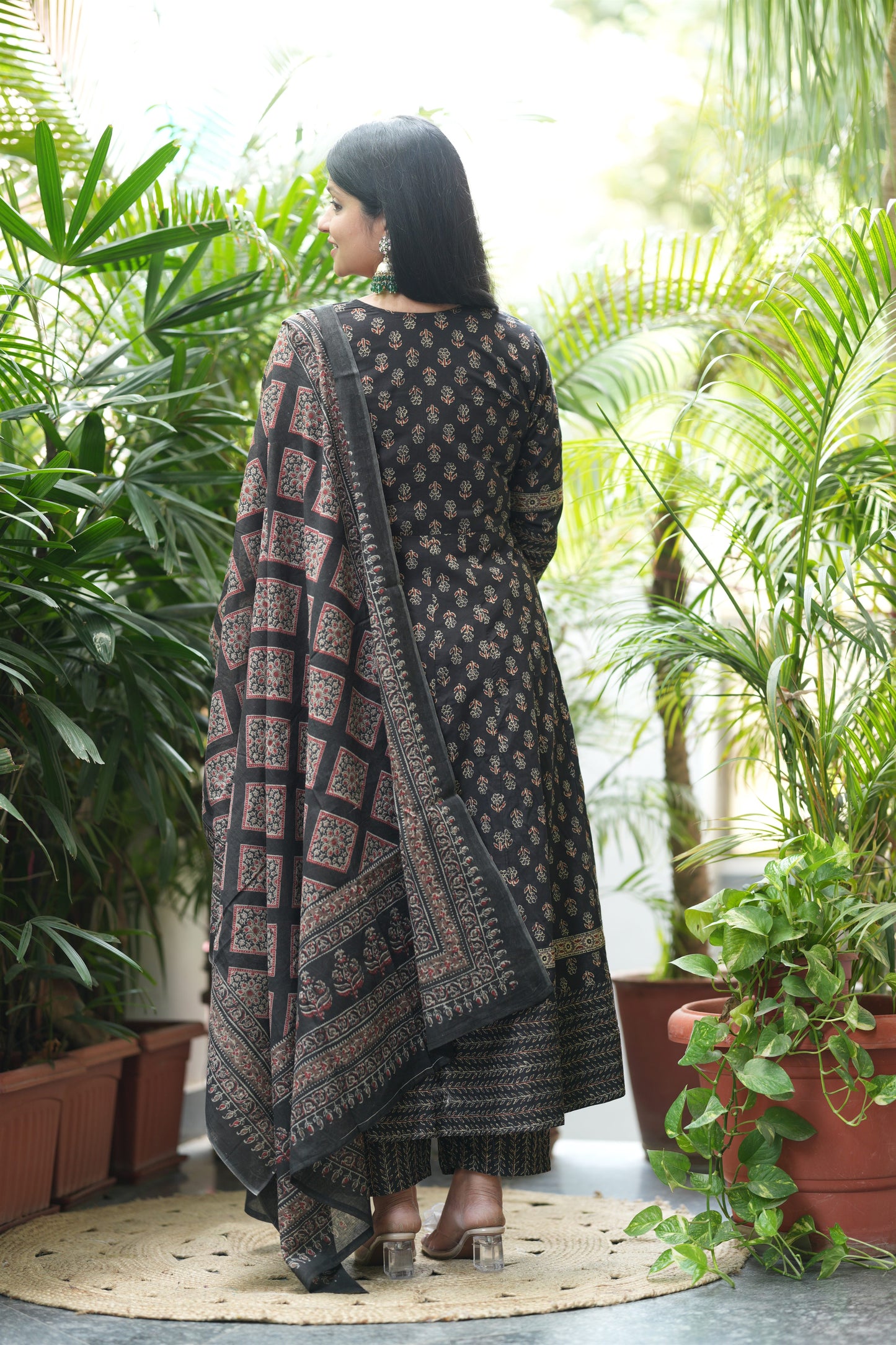 Nyra Cut Ajrakh Print Cotton Anarkali Suit Set