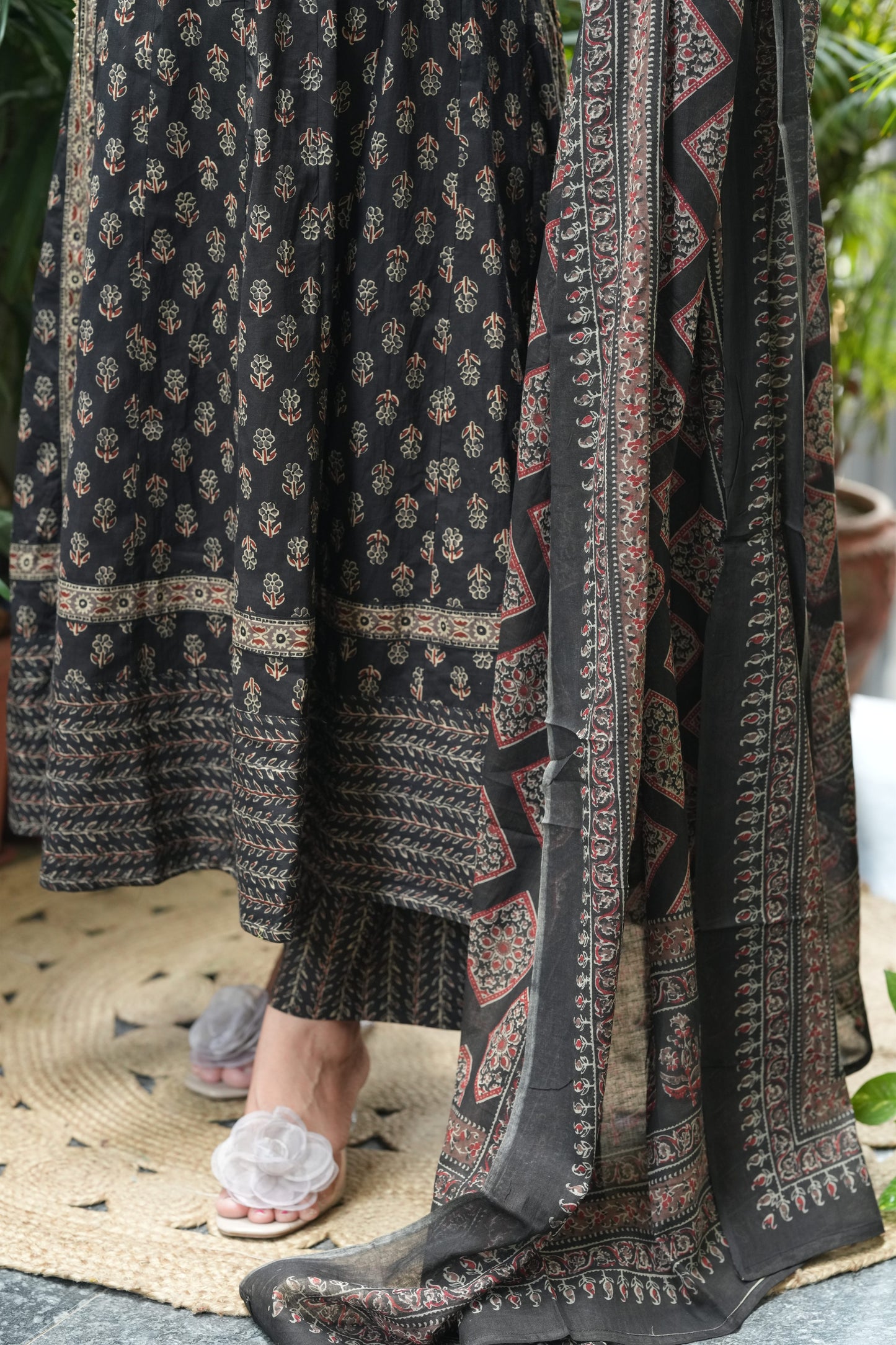 Nyra Cut Ajrakh Print Cotton Anarkali Suit Set