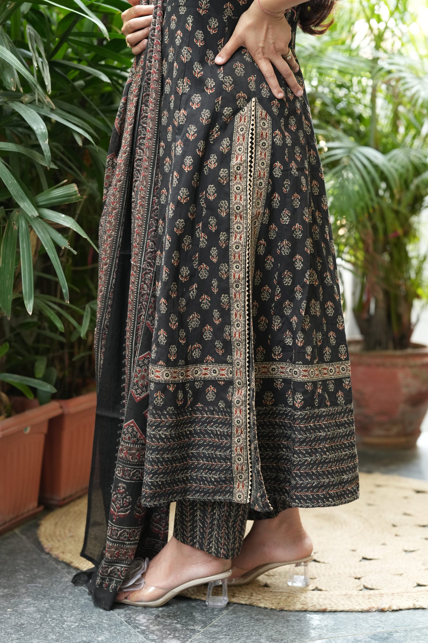 Nyra Cut Ajrakh Print Cotton Anarkali Suit Set