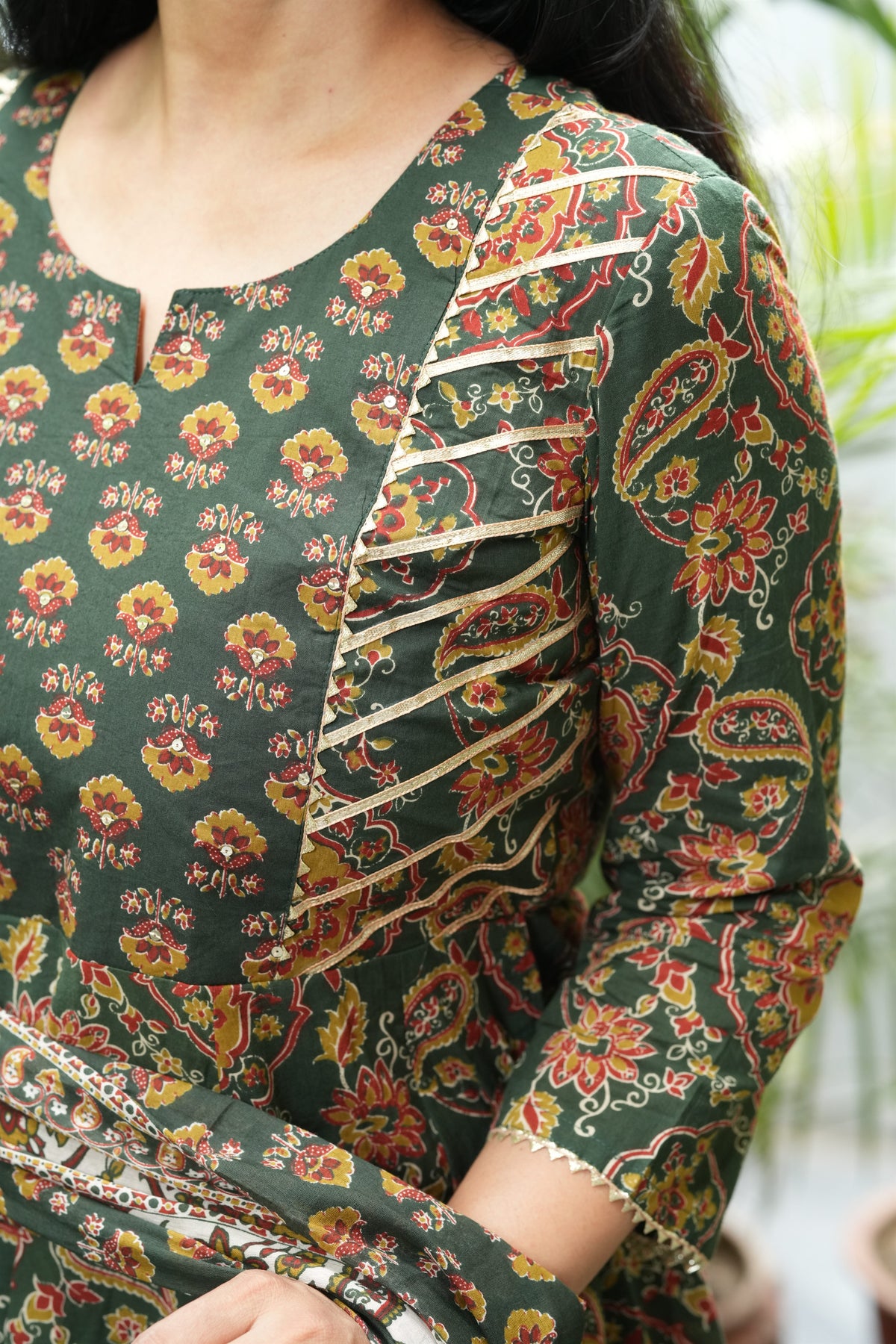 Adhira Green Cotton Anarkali Suit Set