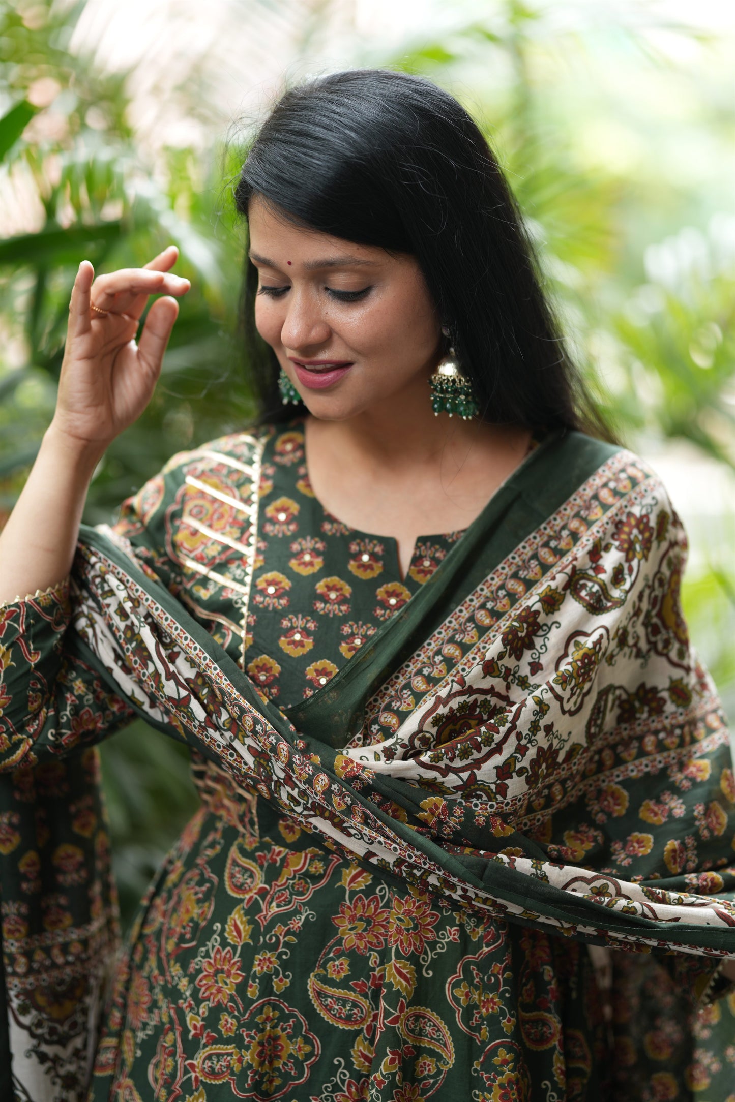 Adhira Green Cotton Anarkali Suit Set
